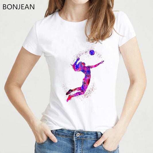 watercolor volleyball girl graphic print tshirt