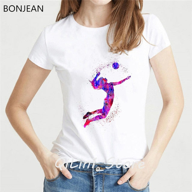 watercolor volleyball girl graphic print tshirt