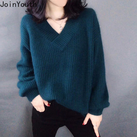 V Neck Solid Sweater Fashion Pullovers