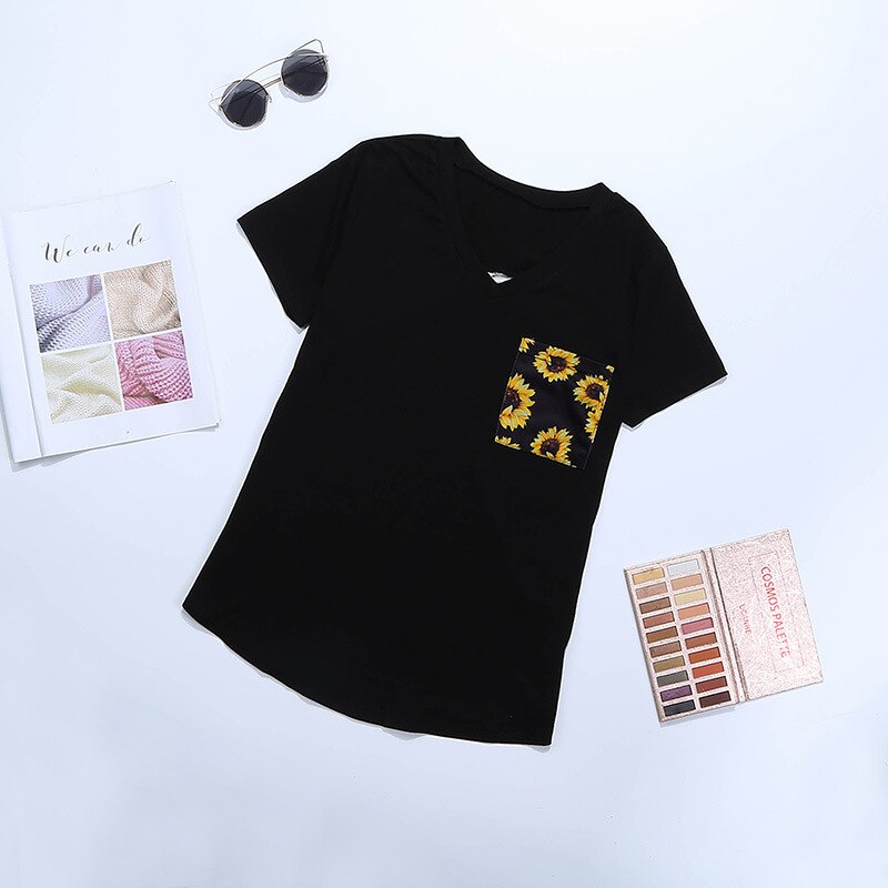 V-neck  Leopard Patchwork T Shirt